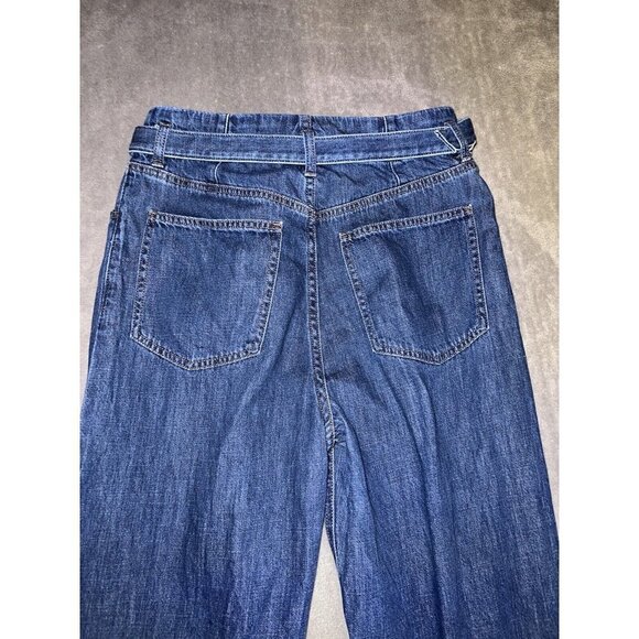 UNIQLO Jeans Retro Relax Fit Wide Leg High Rise Tapered Belted Blue Jeans - Picture 8 of 11
